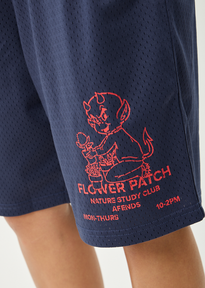 AFENDS Mens Flower Patch - Basketball Short 22 Inch - Navy