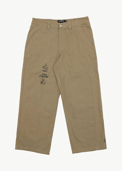 AFENDS Mens Flower Patch - Pablo Printed Pant - Stone