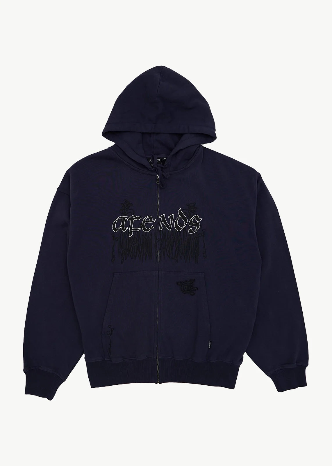 AFENDS Mens Pent-A-Gone - Boxy Zip Hood - Washed Deep Sea