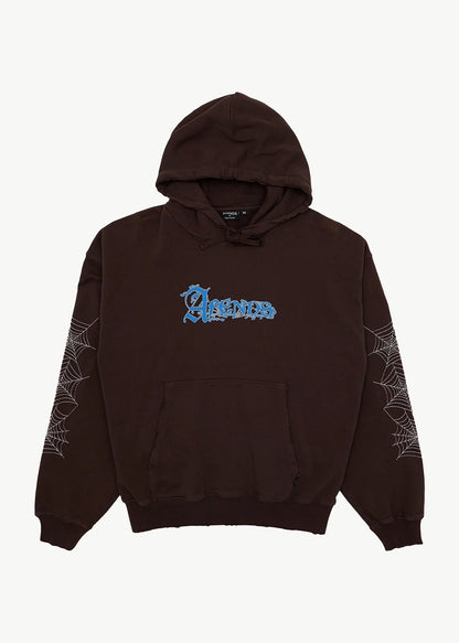 AFENDS Mens Labyrinth - Boxy Pull On Hood - Washed Coffee