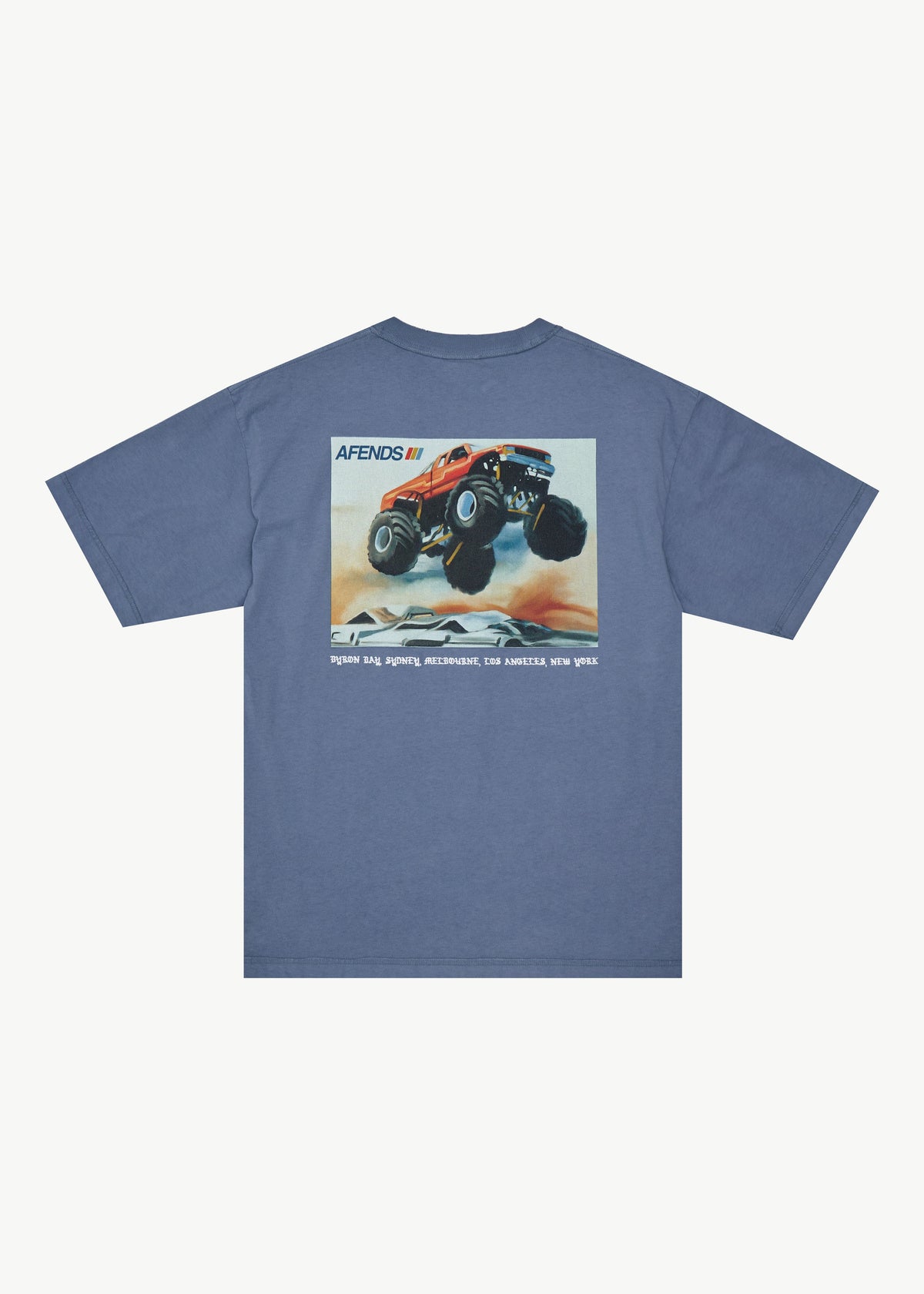 AFENDS Mens Mayhem - Heavyweight Boxy Tee - Washed Slate Blue
