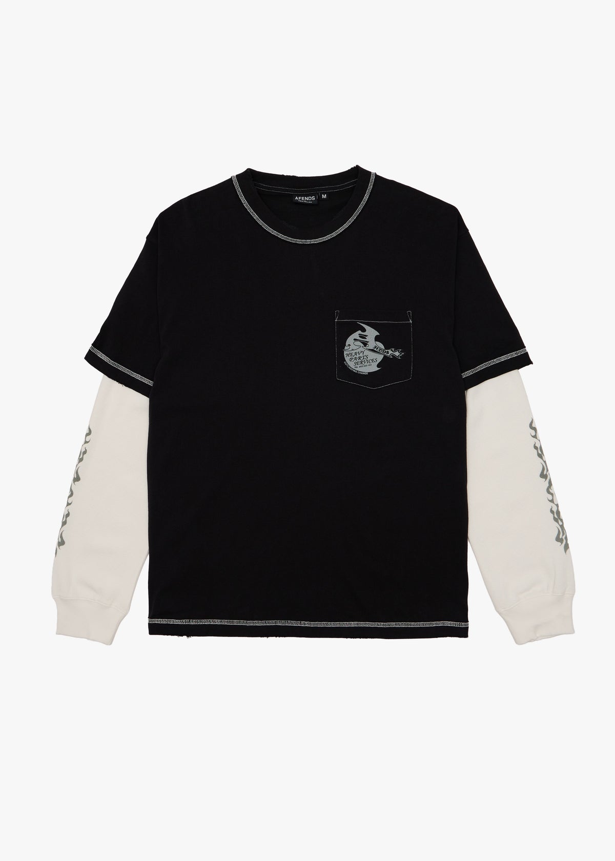 AFENDS Mens Heavy Parts - Layered Waffle Long Sleeve Tee - Stone Black