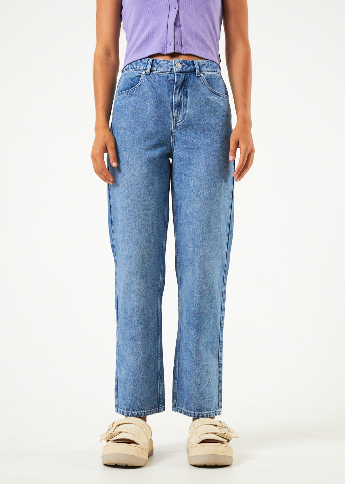 AFENDS Womens Shelby - Denim Wide Leg Jean Long - Worn Blue