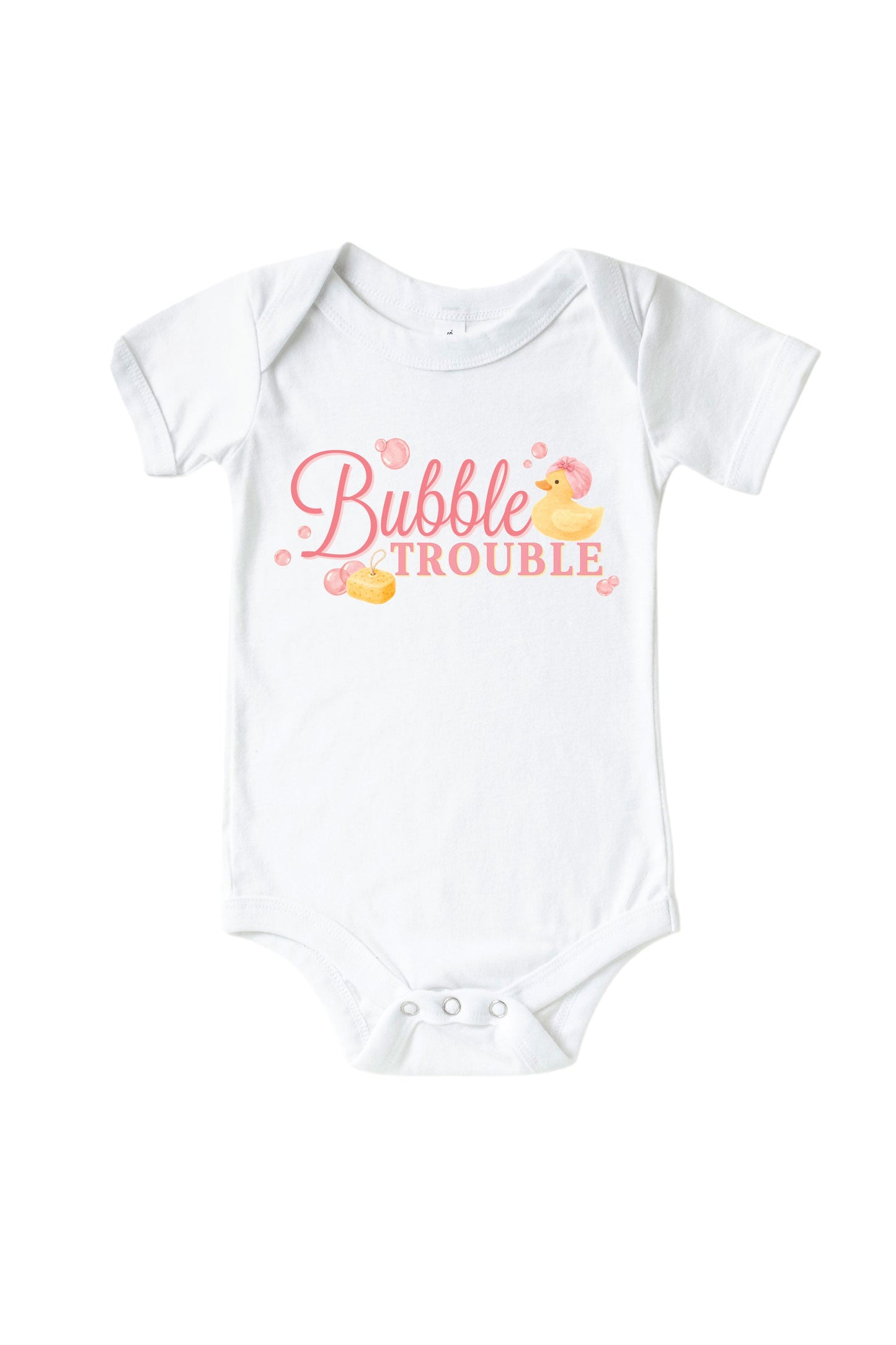 Bubble Trouble Pink Graphic Bodysuit & Kids Tee | White