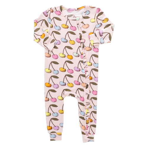 Baby Ruffle Bamboo Romper - Cloud Pink Cherry
