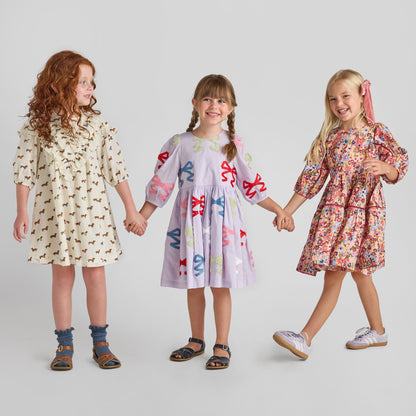 Girls Maribelle Dress - Burgundy Sketched Floral