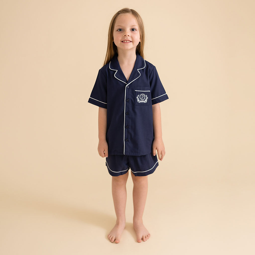 Varsity Navy Twill Pajama Short Set