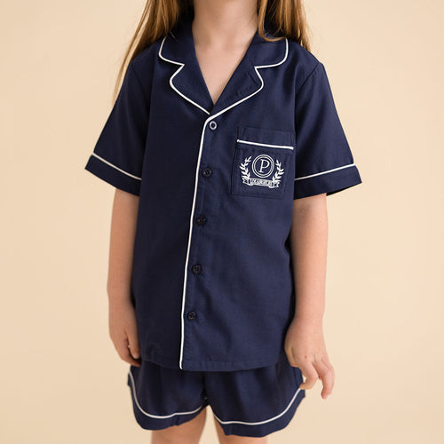 Varsity Navy Twill Pajama Short Set