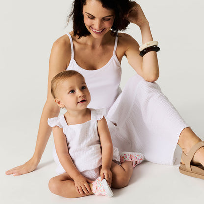 White Cotton Crinkle Ruffled Romper