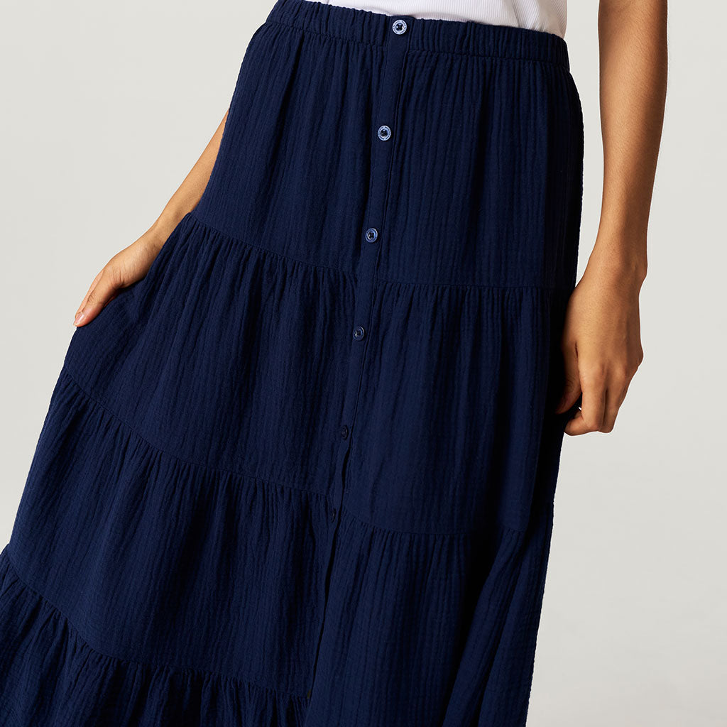 Varsity Navy Women's Cotton Crinkle Maxi Skirt
