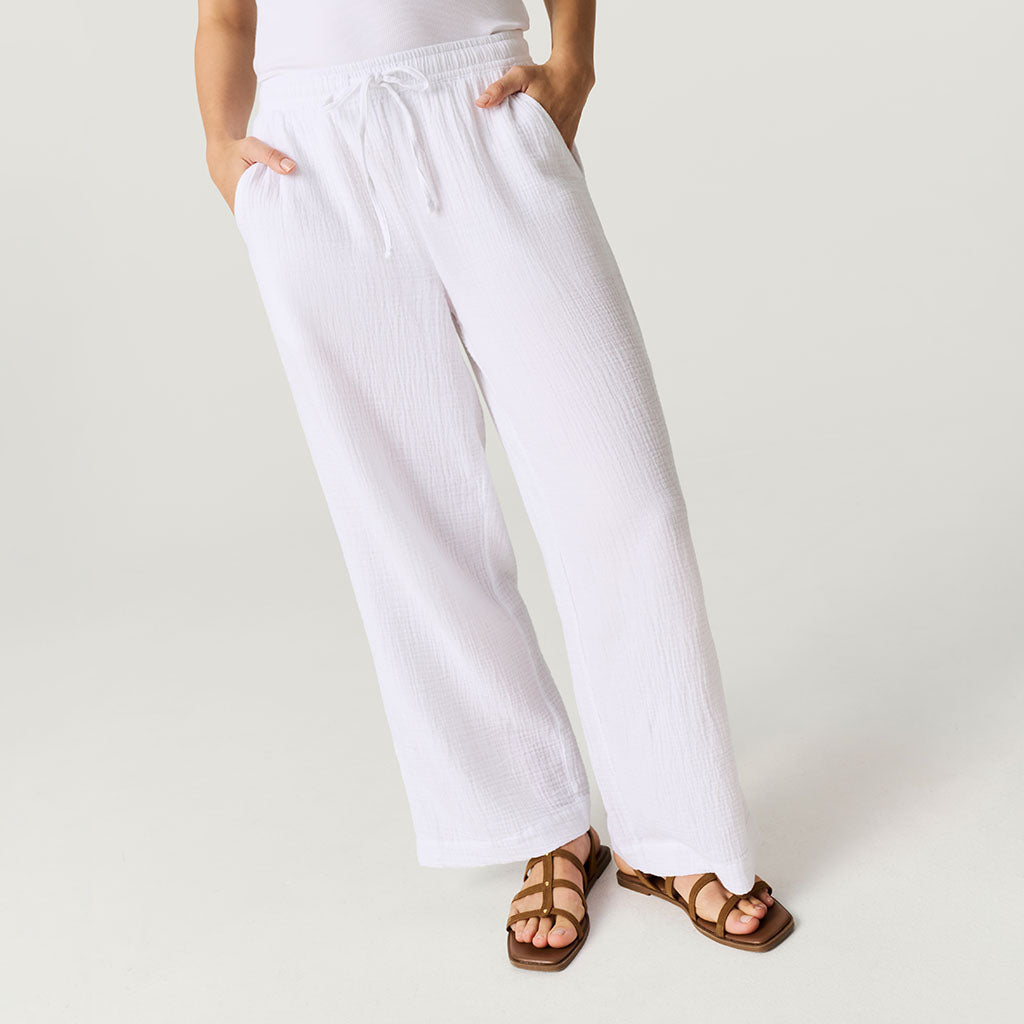 Women's White Cotton Crinkle Pants