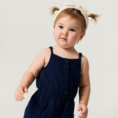 Varsity Navy Cotton Crinkle Romper