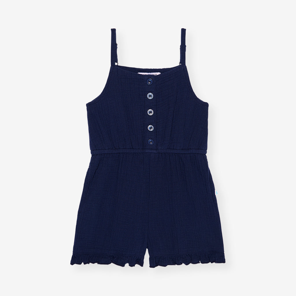 Varsity Navy Cotton Crinkle Romper