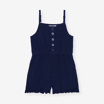 Varsity Navy Cotton Crinkle Romper