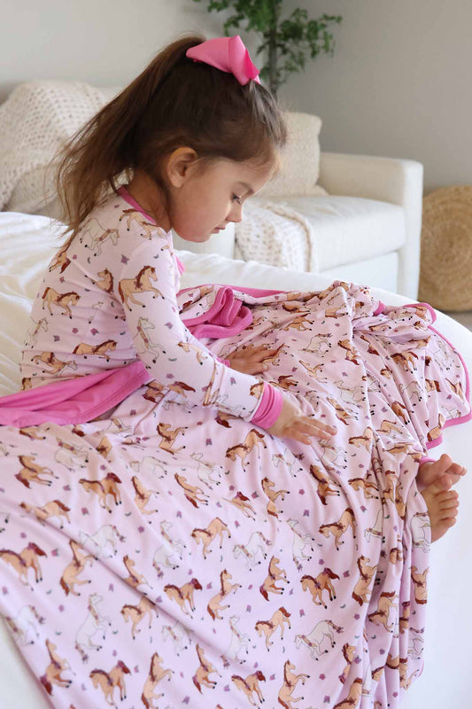 Double Sided Bamboo Blanket | Pony Club Pink