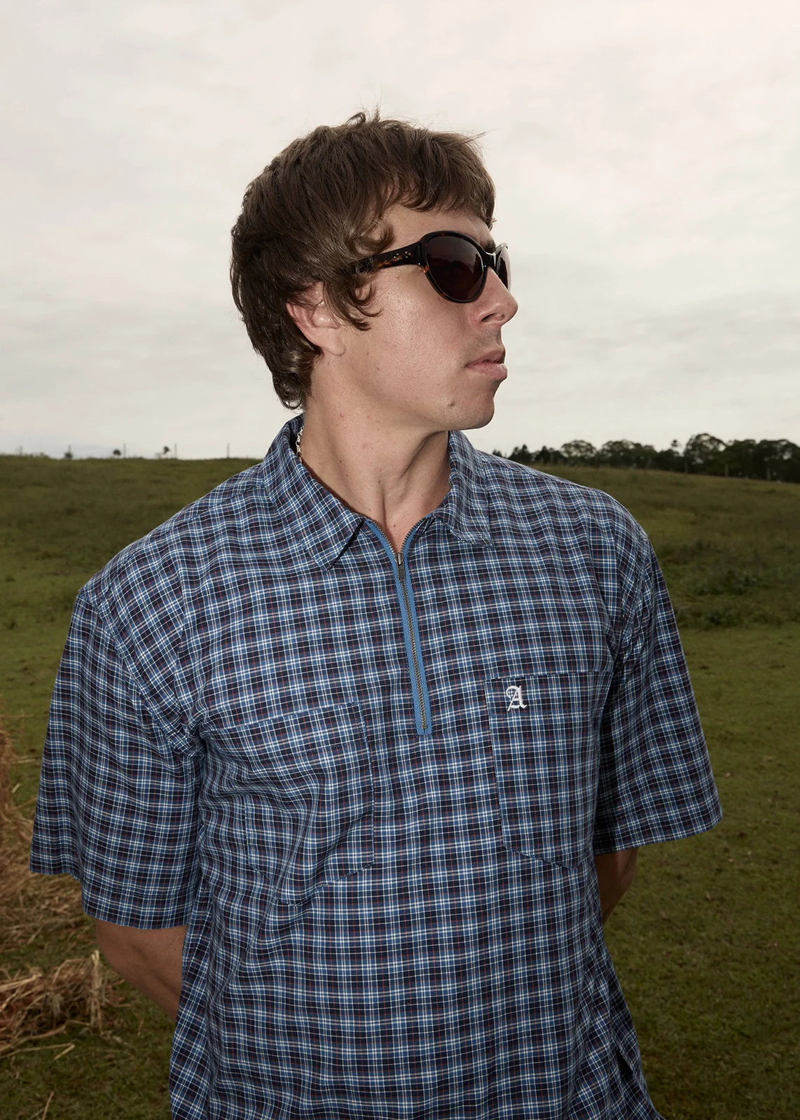 AFENDS Mens Mountains - Workwear Short Sleeve Shirt - Navy Check