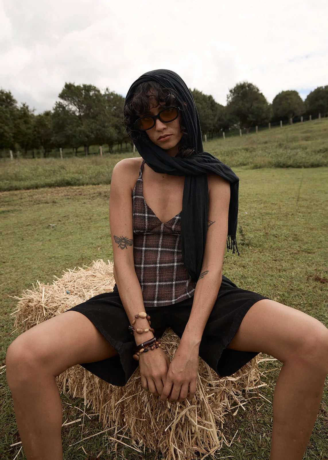 AFENDS Womens Reverie - Seersucker Strappy Top - Coffee Check