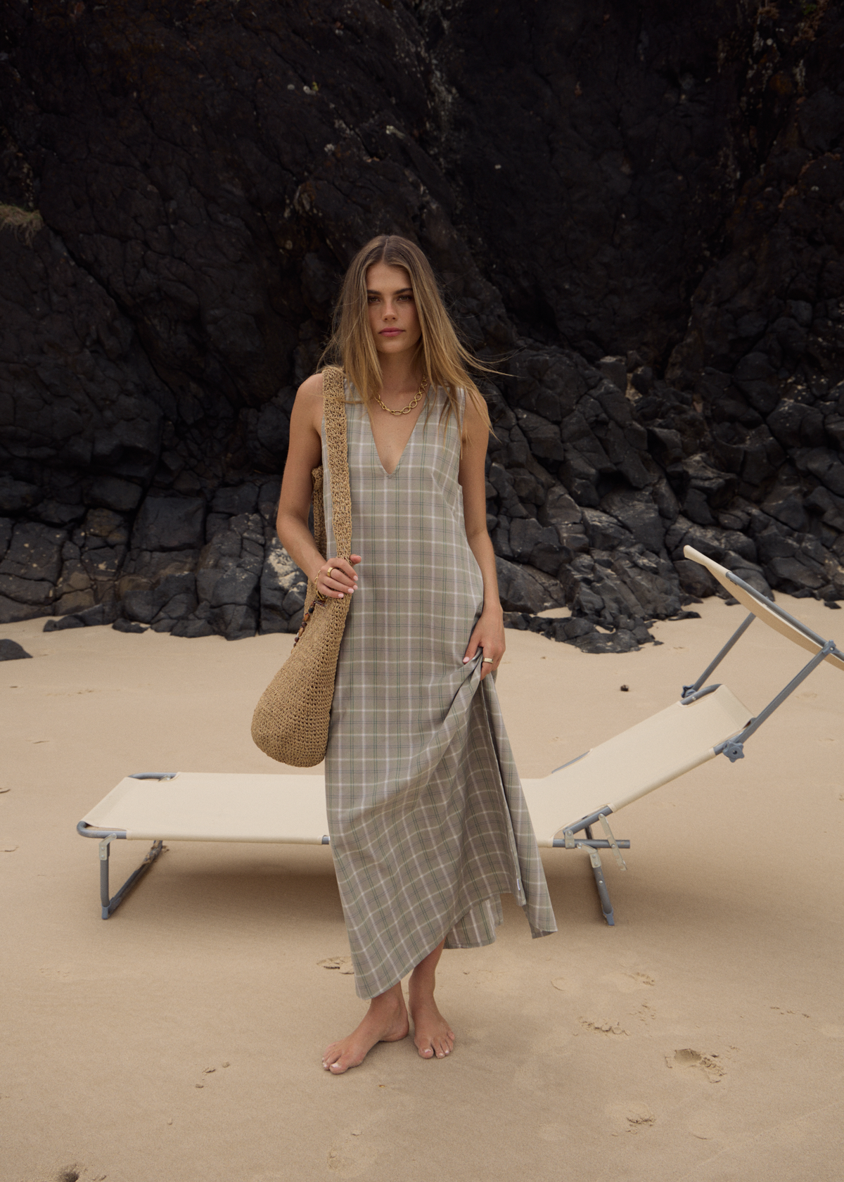 AFENDS Womens Scout - Maxi Dress - Olive Check