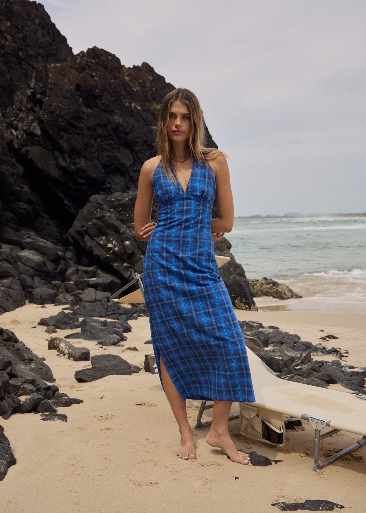 AFENDS Womens Camden - Seersucker Maxi Dress - Marina Check