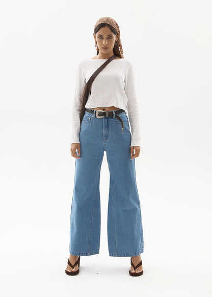 AFENDS Womens Gigi - Denim Flared Leg Jean - Worn Blue