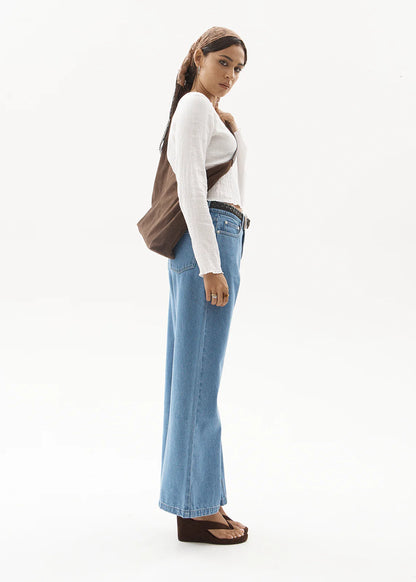 AFENDS Womens Gigi - Denim Flared Leg Jean - Worn Blue