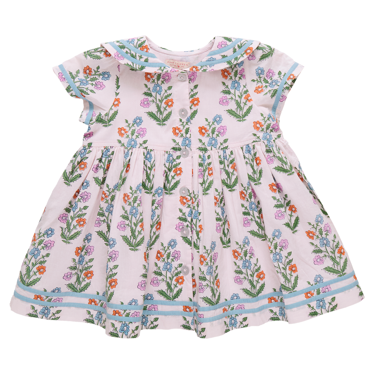 Girls Elowen Dress - Pink Dewdrop Block Print