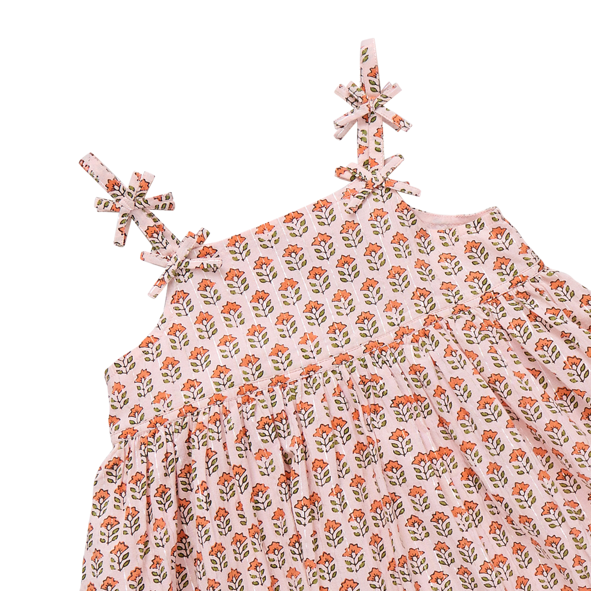 Girls Tia Dress - Pink Prairie Block Print