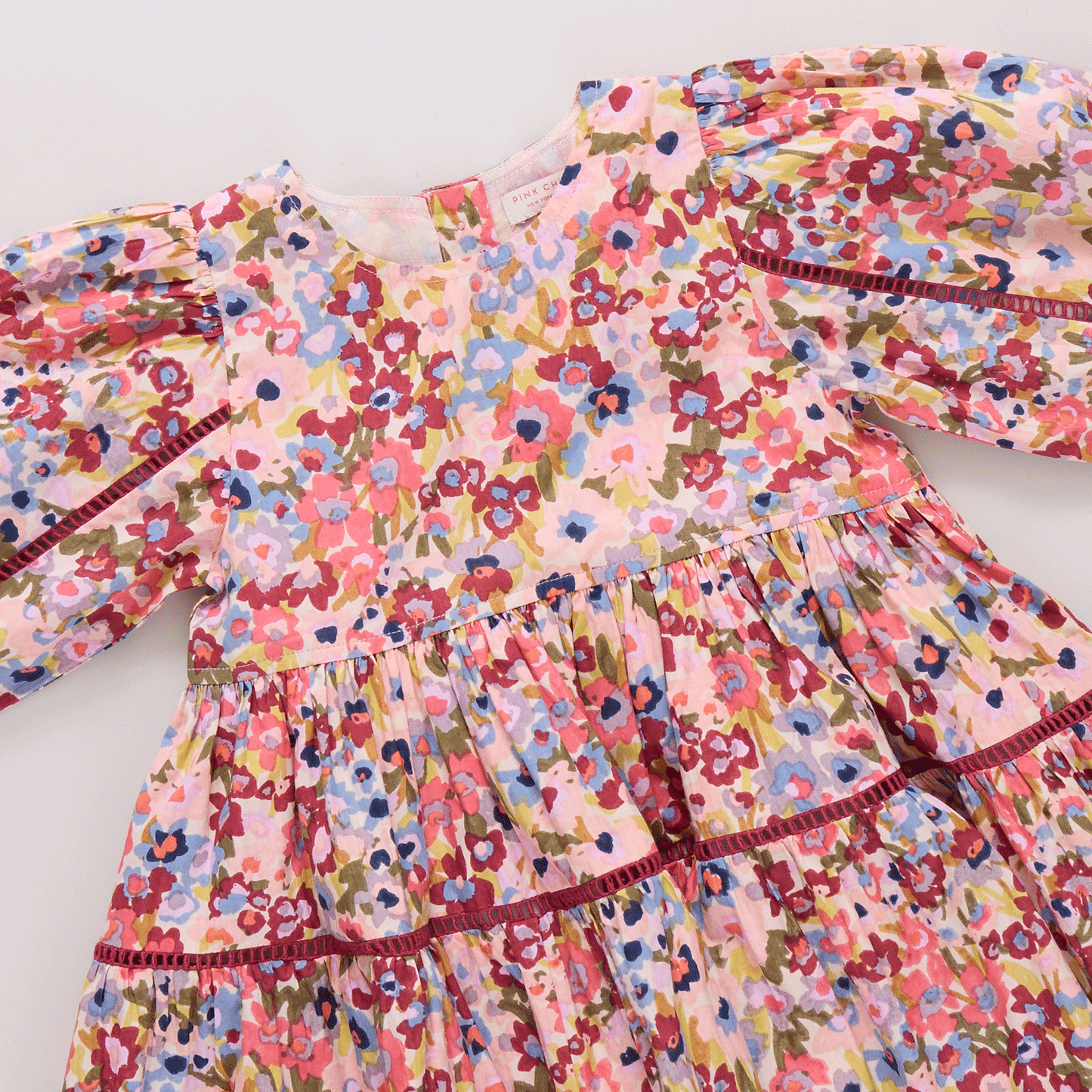 Girls Maribelle Dress - Burgundy Sketched Floral