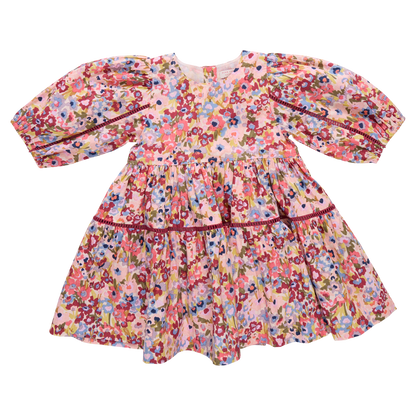 Girls Maribelle Dress - Burgundy Sketched Floral