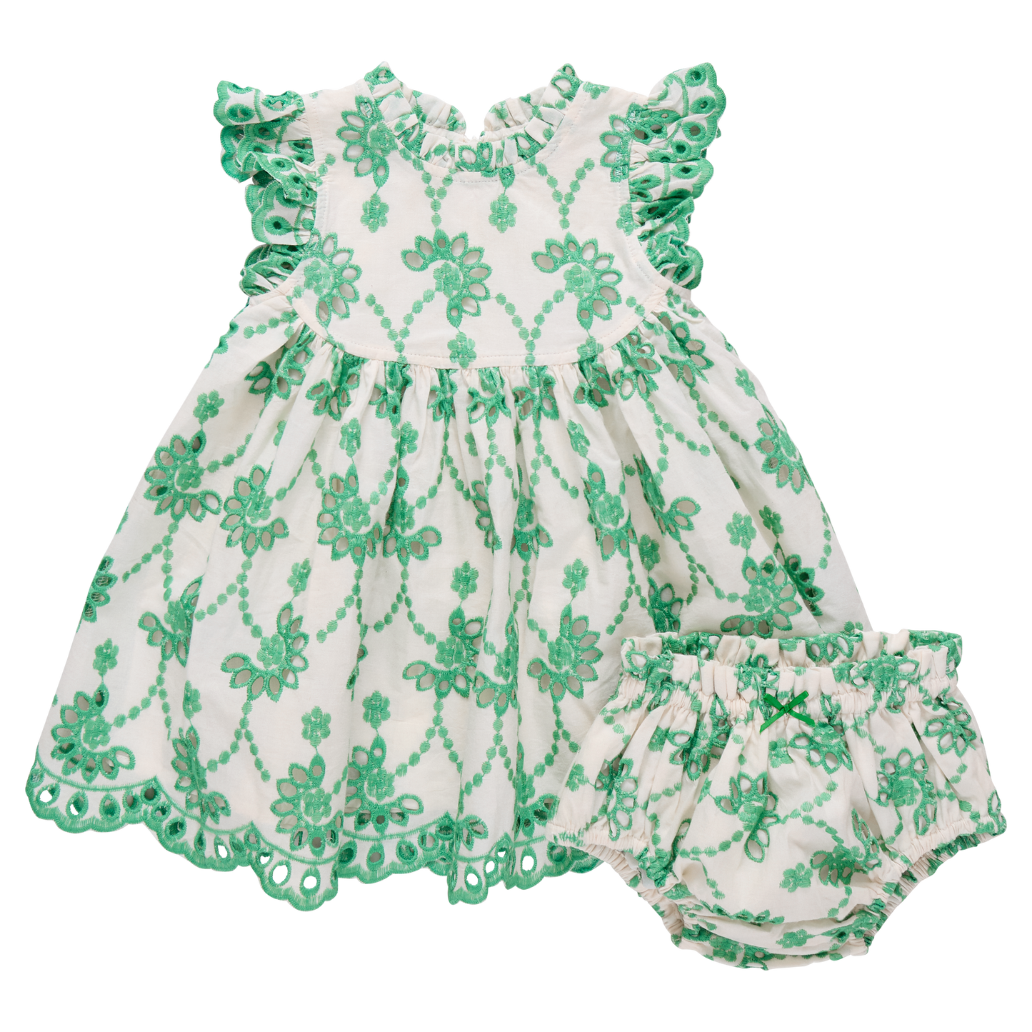 Baby Girls Cynthia Dress Set - Kelly Green Eyelet
