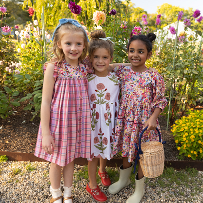 Girls Maribelle Dress - Burgundy Sketched Floral