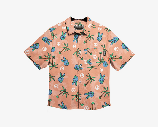 World Peace Button Up Shirt - Peach