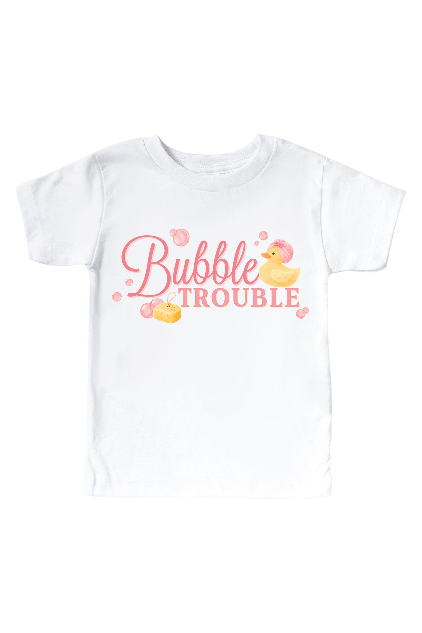 Bubble Trouble Pink Graphic Bodysuit & Kids Tee | White