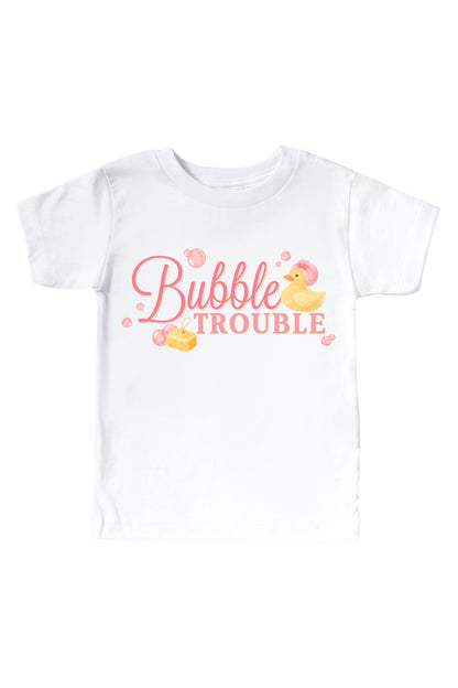 Bubble Trouble Pink Graphic Bodysuit & Kids Tee | White