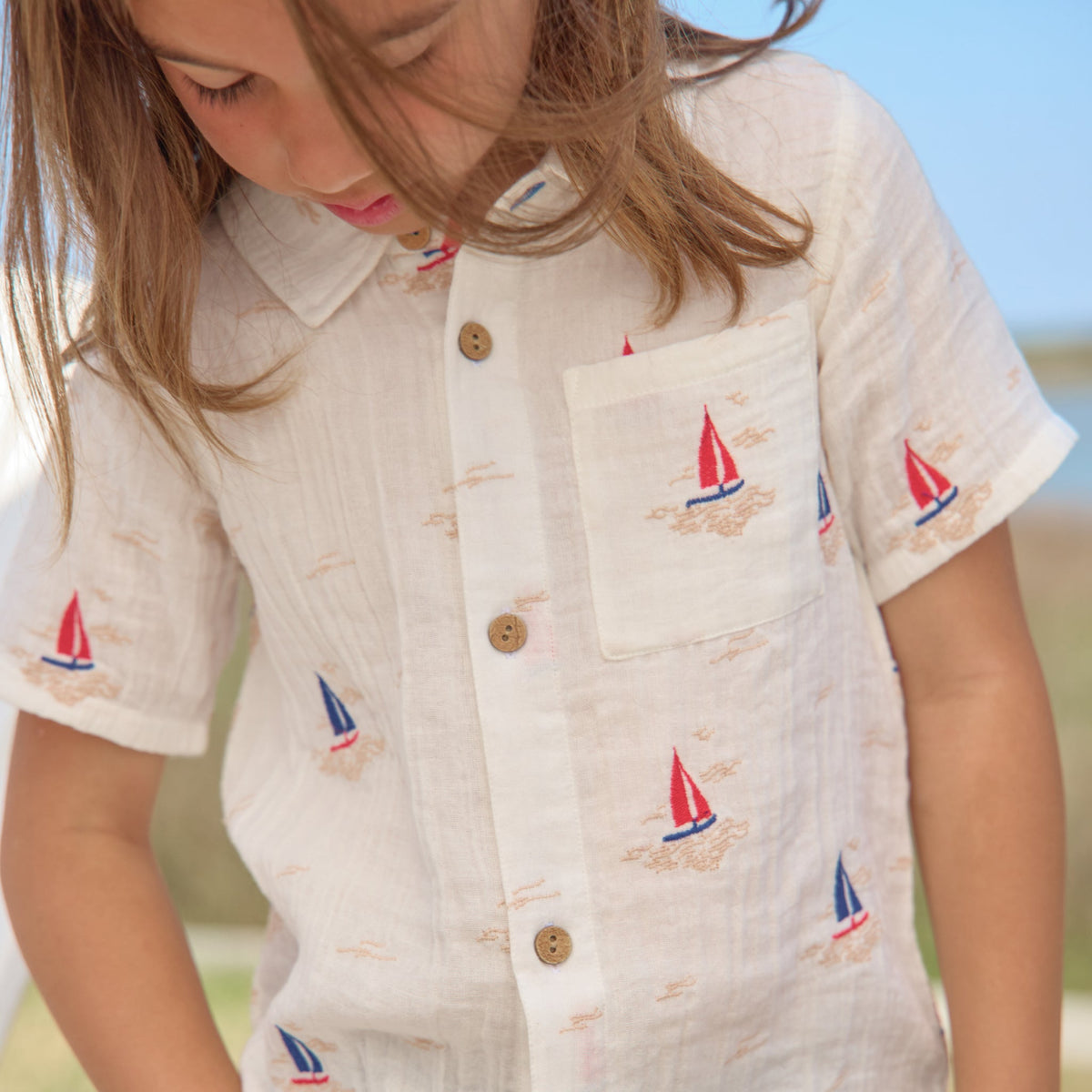 Boys Jack Shirt - Sailboat Embroidery