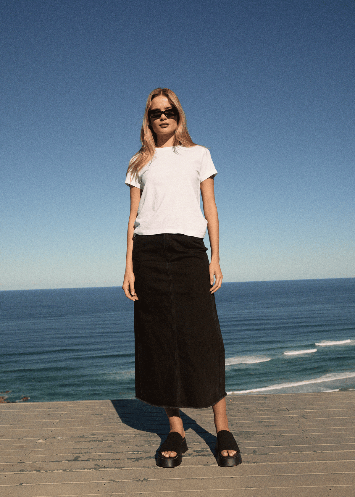 AFENDS Womens Chichi - Denim Midi Skirt - Washed Black
