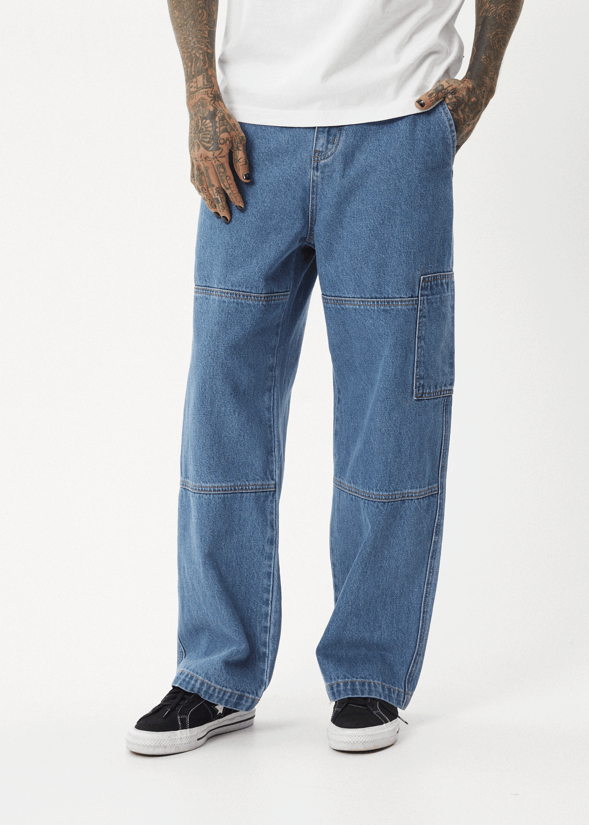 AFENDS Mens Richmond - Denim Workwear Jean - Worn Blue