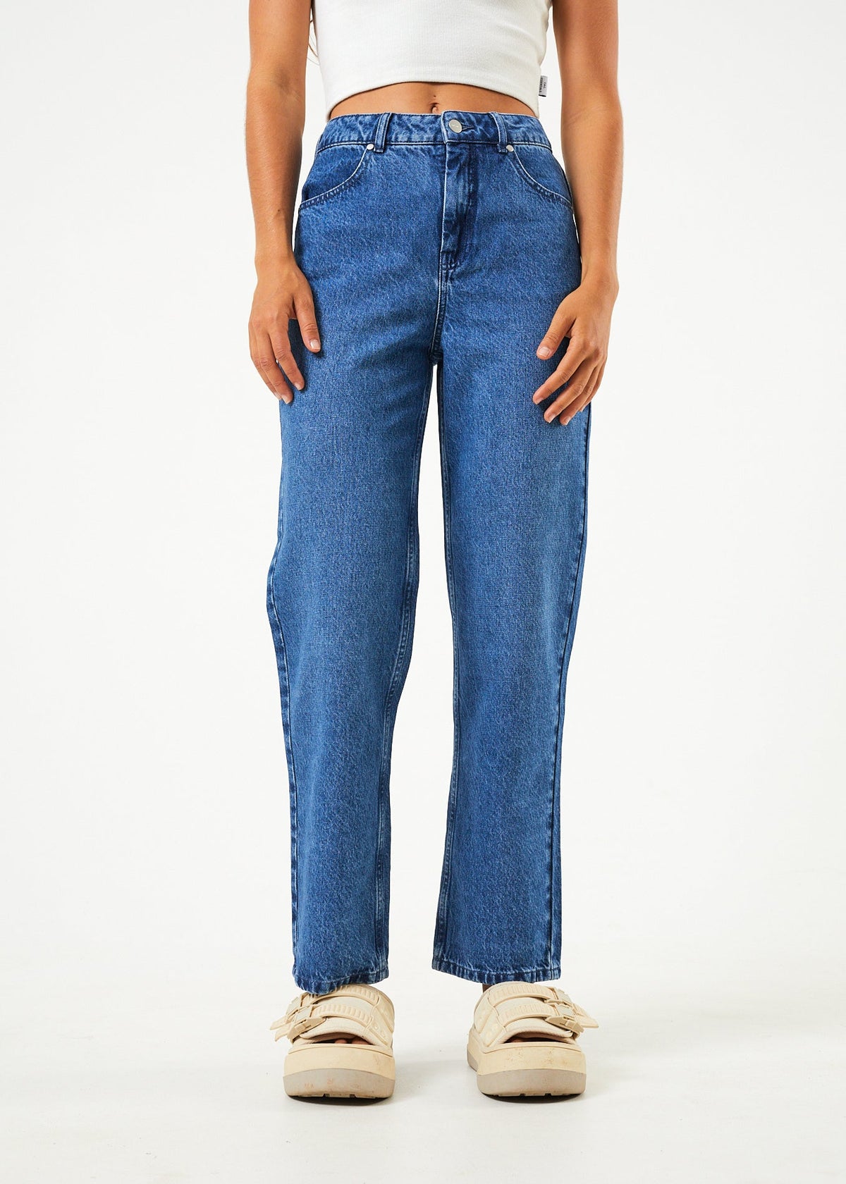 AFENDS Womens Shelby - Denim Wide Leg Jean Long - Authentic Blue