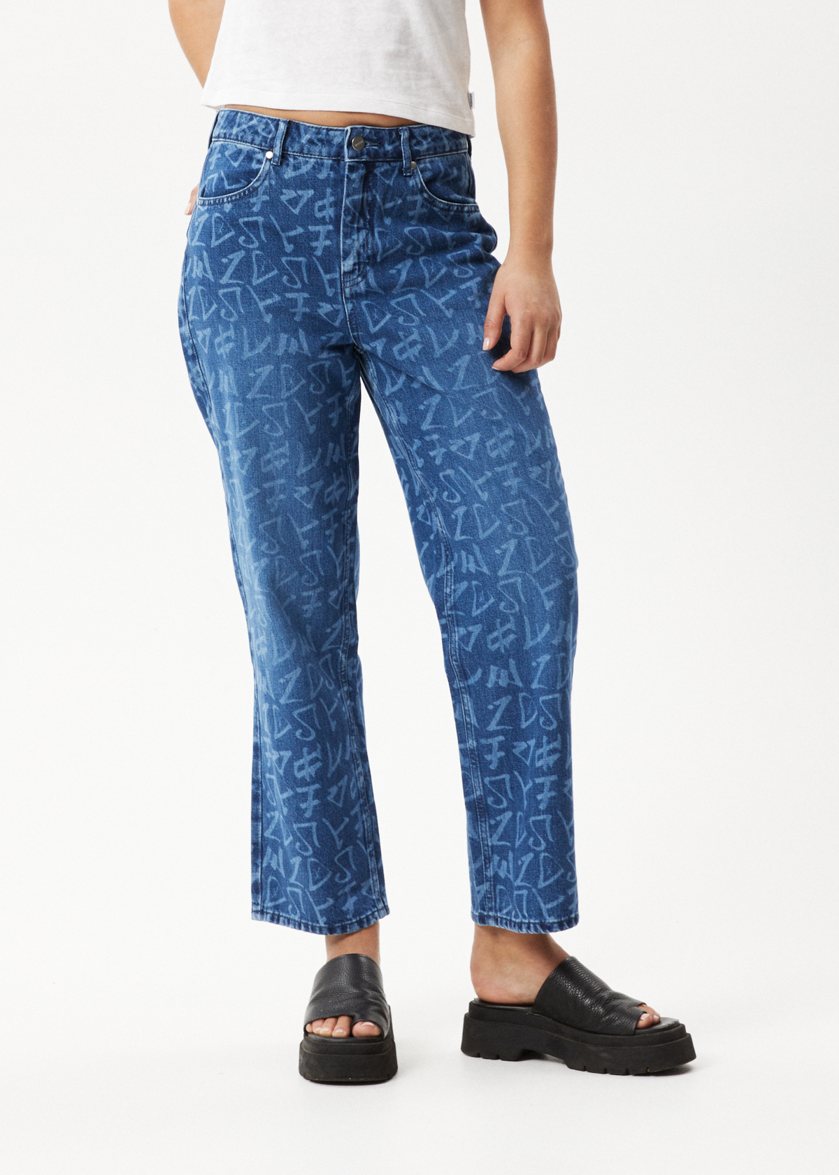 AFENDS Womens Tagged Shelby - Denim Wide Leg Jean - Graffiti Blue
