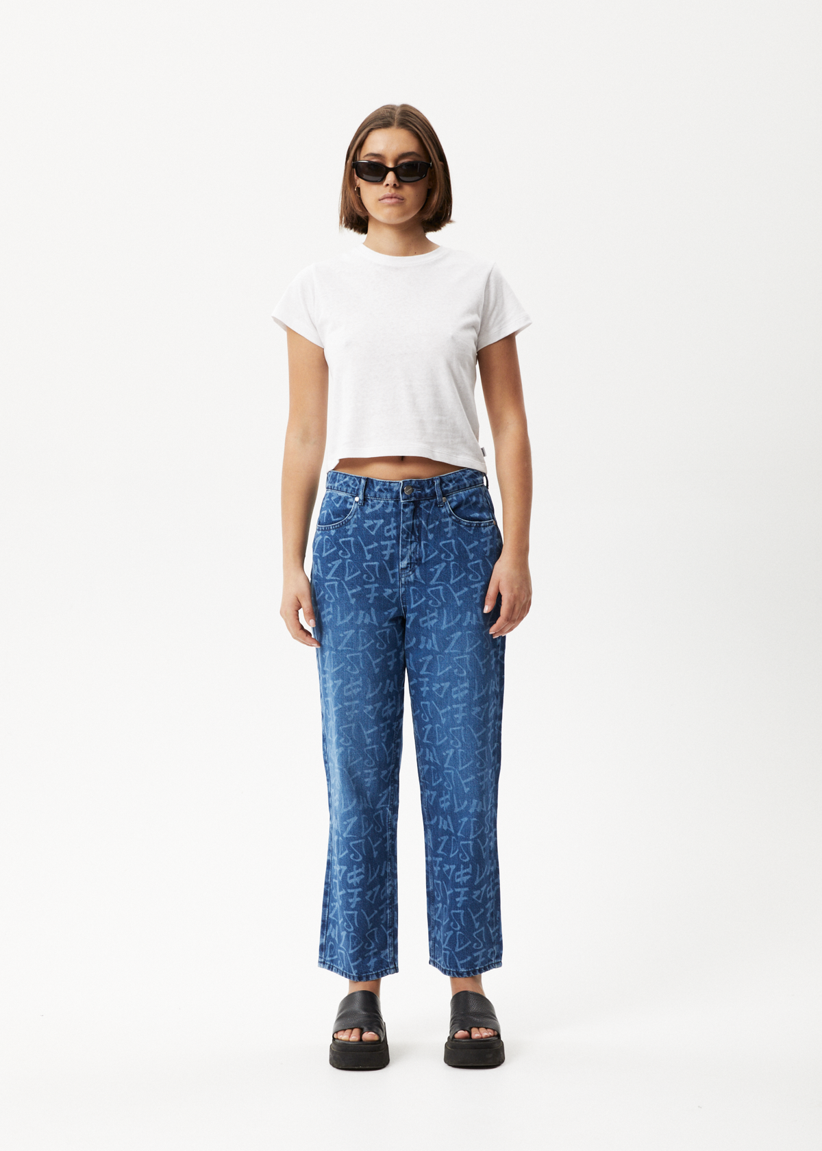 AFENDS Womens Tagged Shelby - Denim Wide Leg Jean - Graffiti Blue