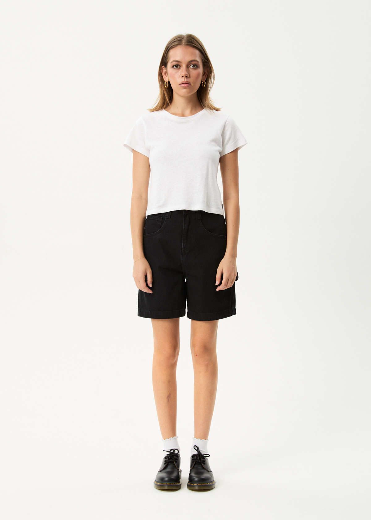 AFENDS Womens Emilie - Denim Workwear Short - Washed Black