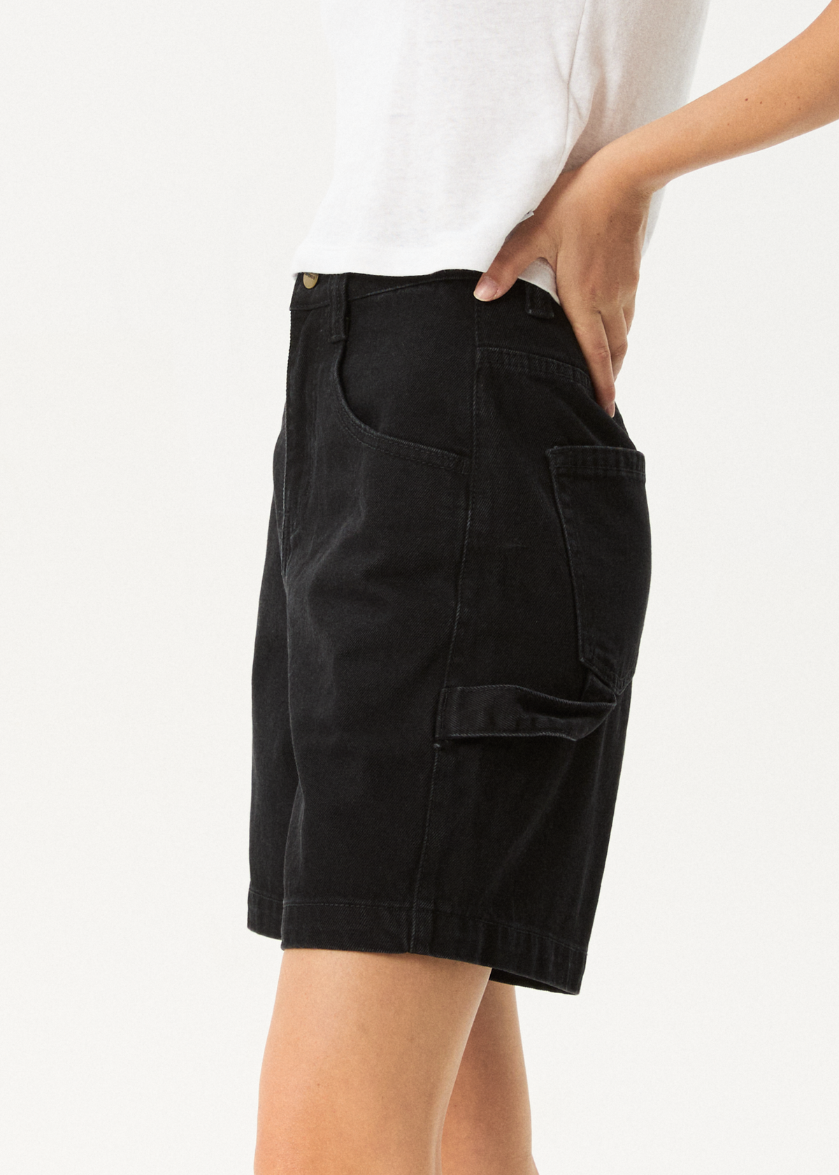 AFENDS Womens Emilie - Denim Workwear Short - Washed Black