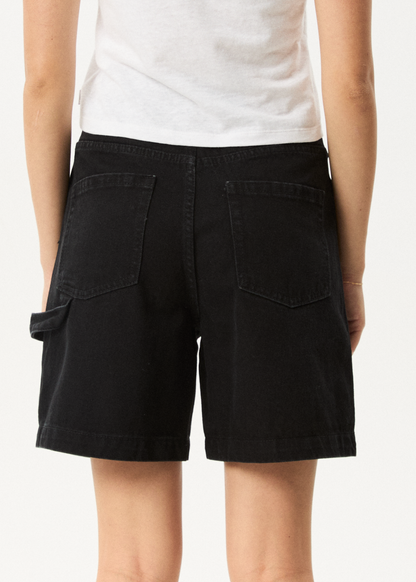 AFENDS Womens Emilie - Denim Workwear Short - Washed Black