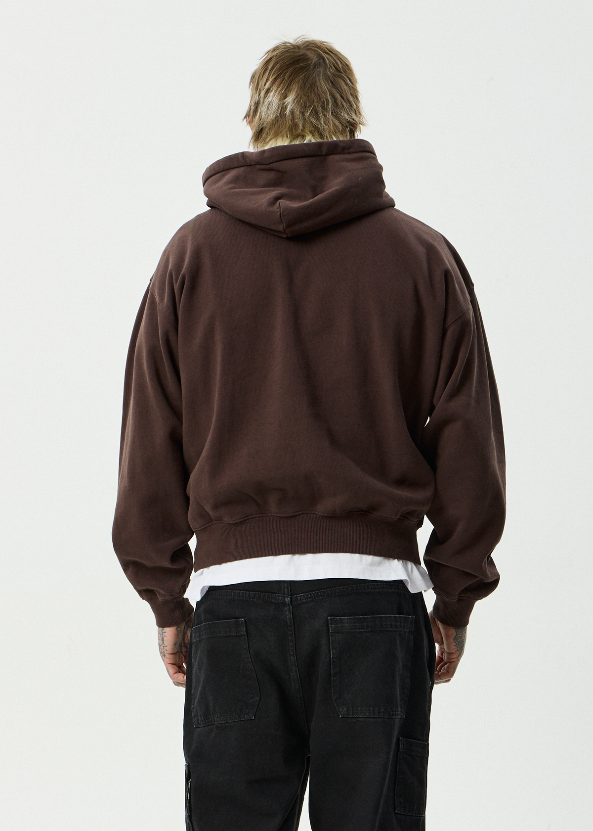 AFENDS Mens Genesis - Boxy Pull On Hood - Washed Coffee