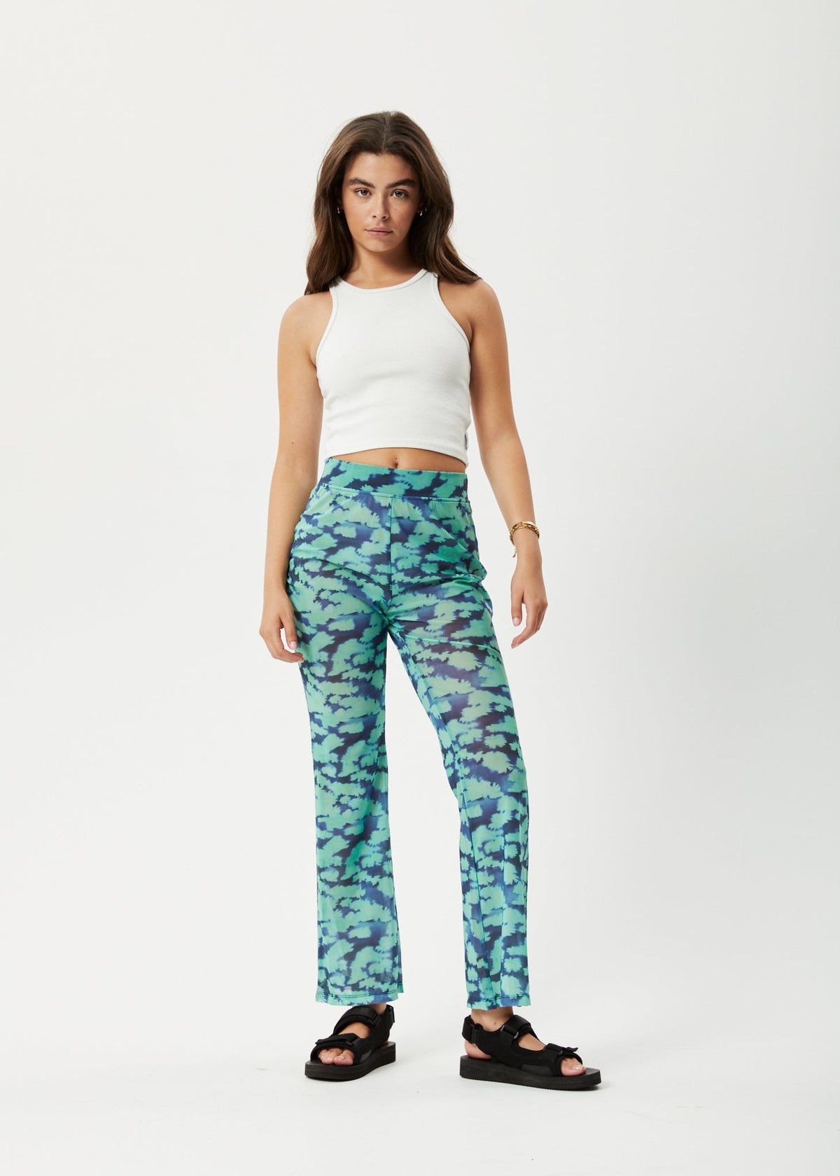 AFENDS Womens Liquid - High Waisted Sheer Pant - Jade Floral