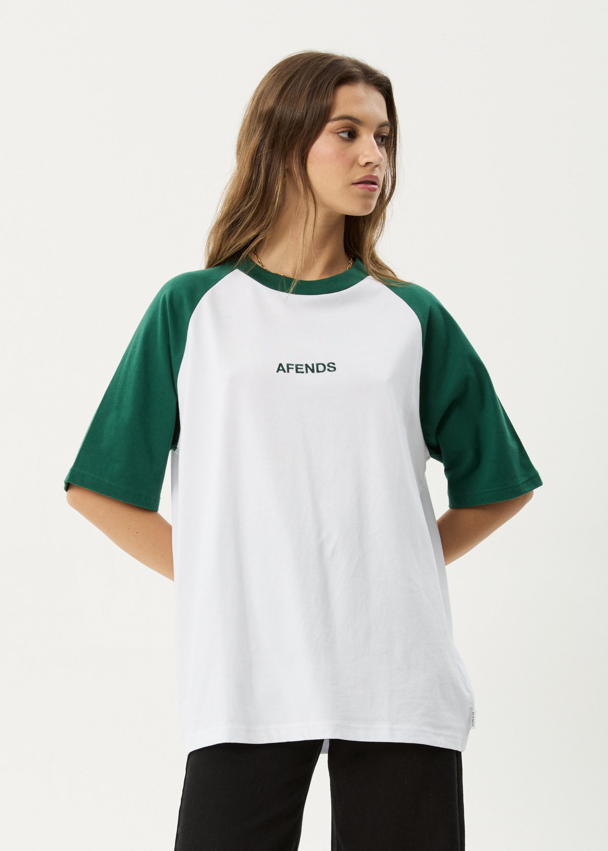 AFENDS Womens Ryan - Oversized Raglan Tee - Hunter Green
