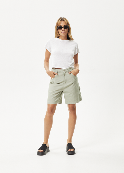 AFENDS Womens Emilie - Canvas Workwear Short - Eucalyptus