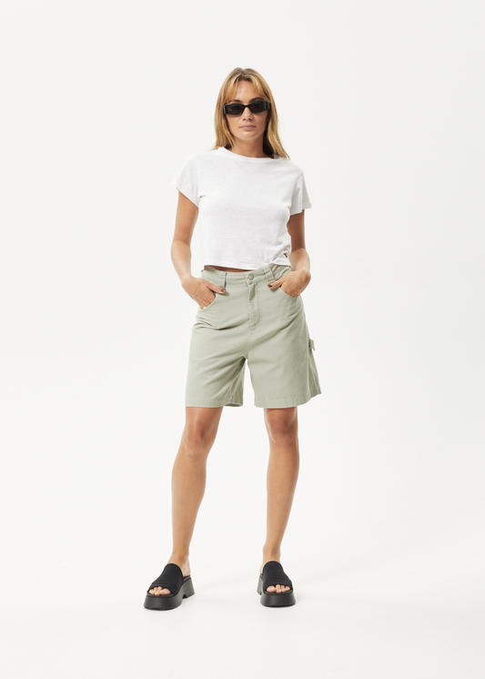 AFENDS Womens Emilie - Canvas Workwear Short - Eucalyptus