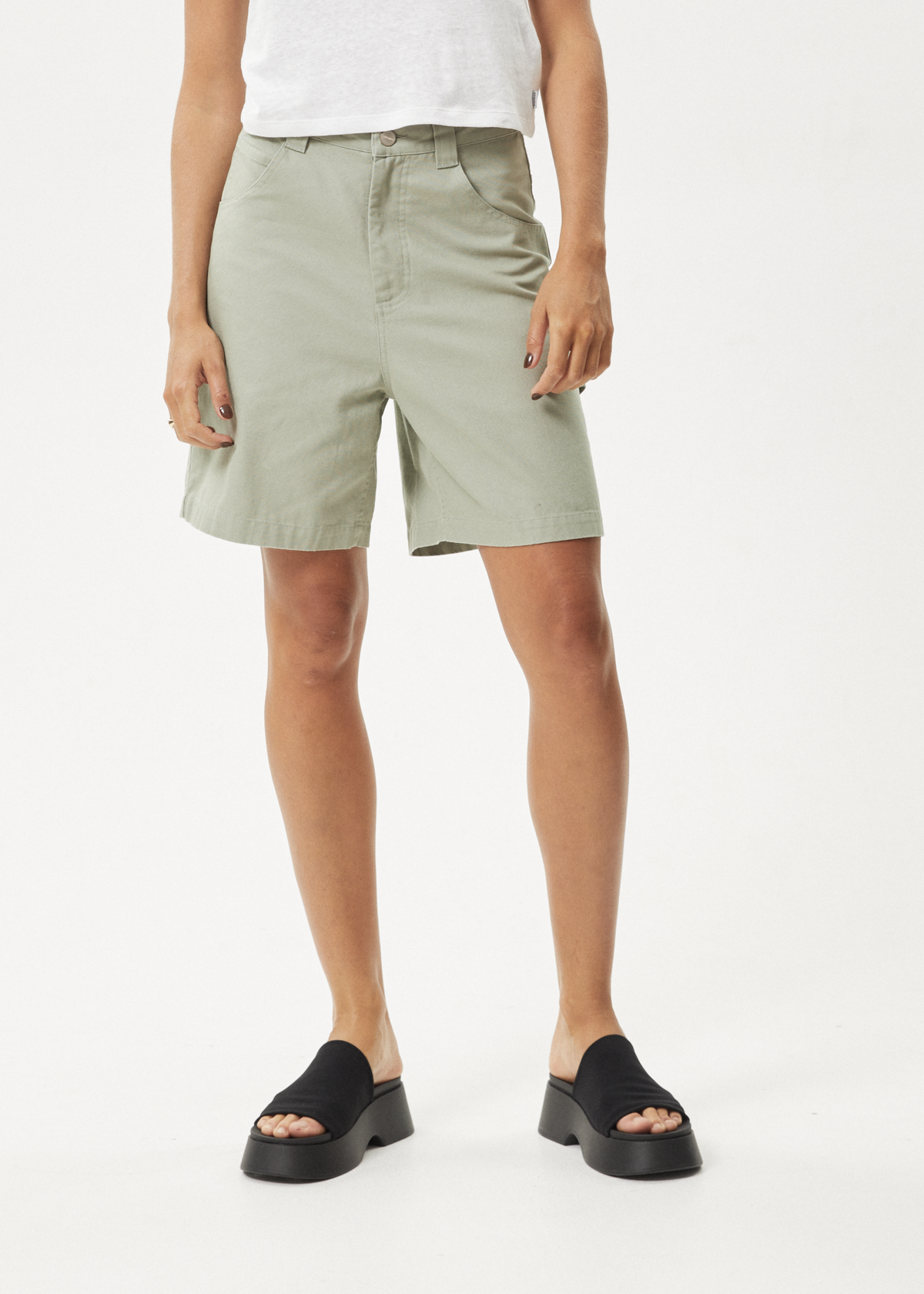 AFENDS Womens Emilie - Canvas Workwear Short - Eucalyptus