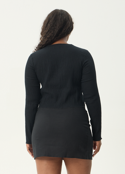 AFENDS Womens Focus - Seersucker Long Sleeve Top - Black